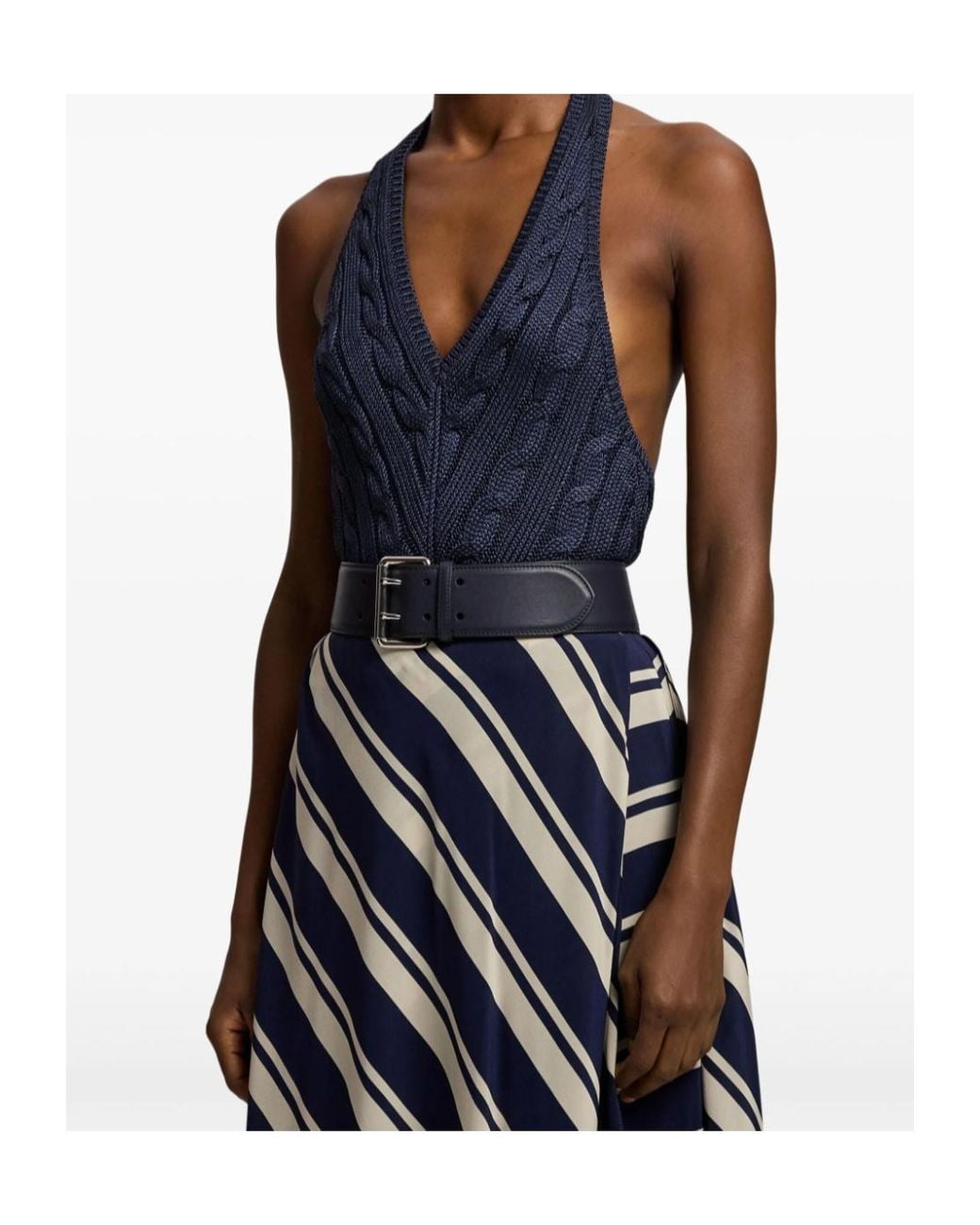 Ralph Lauren Blue Cable-Knit Halterneck Top