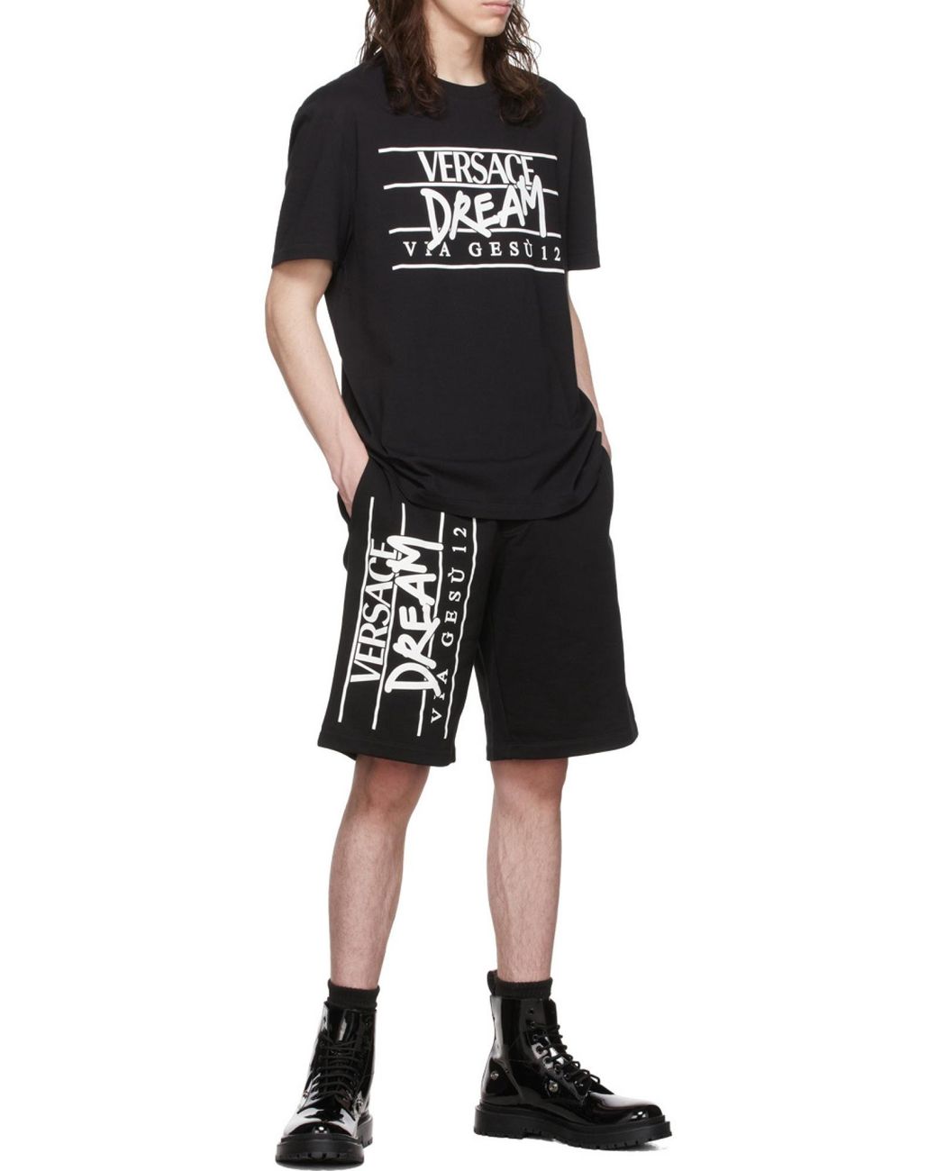 Versace Black Slogan Logo-Print T-Shirt for men