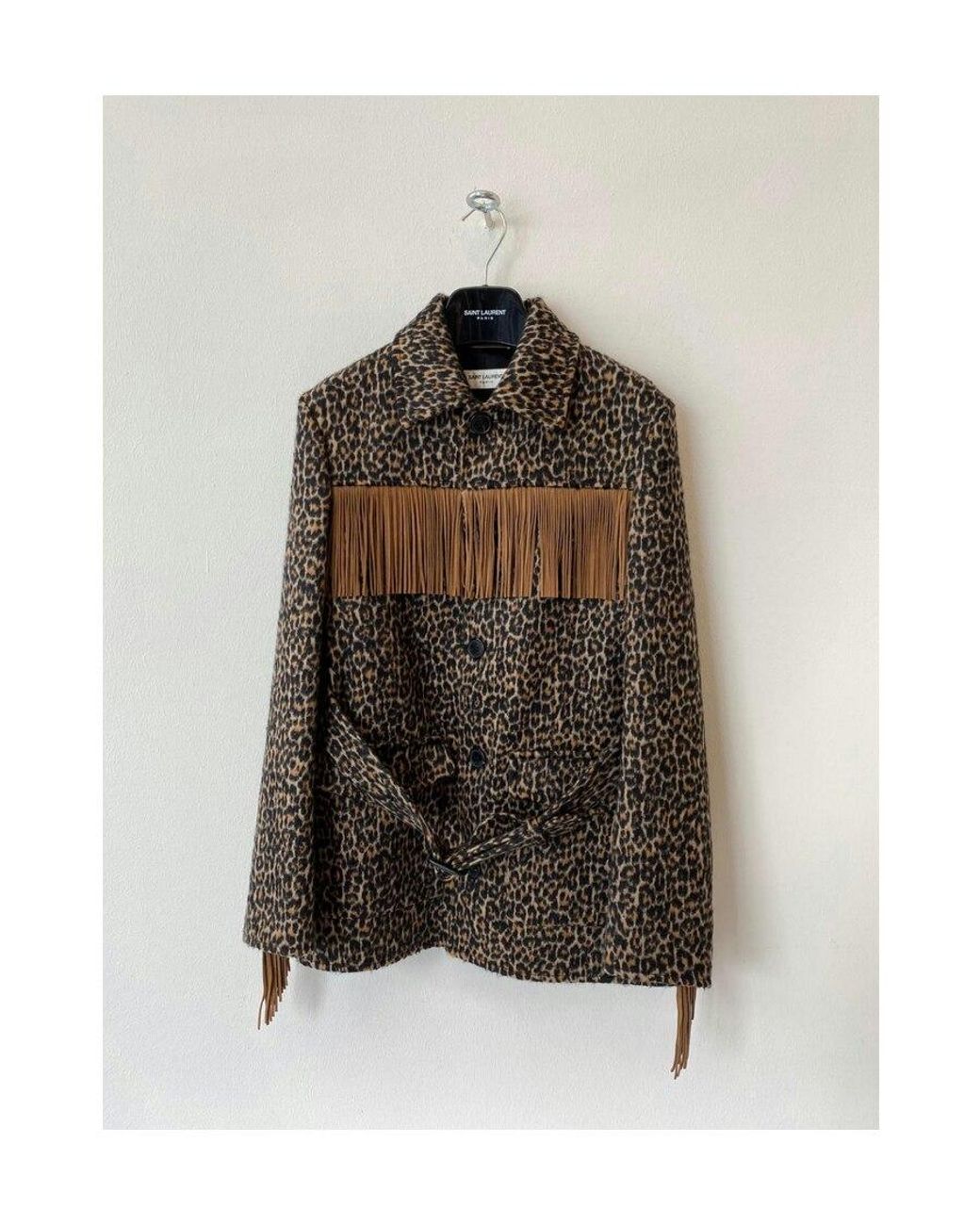 Saint Laurent Brown Leopard Print Fringed Jacket