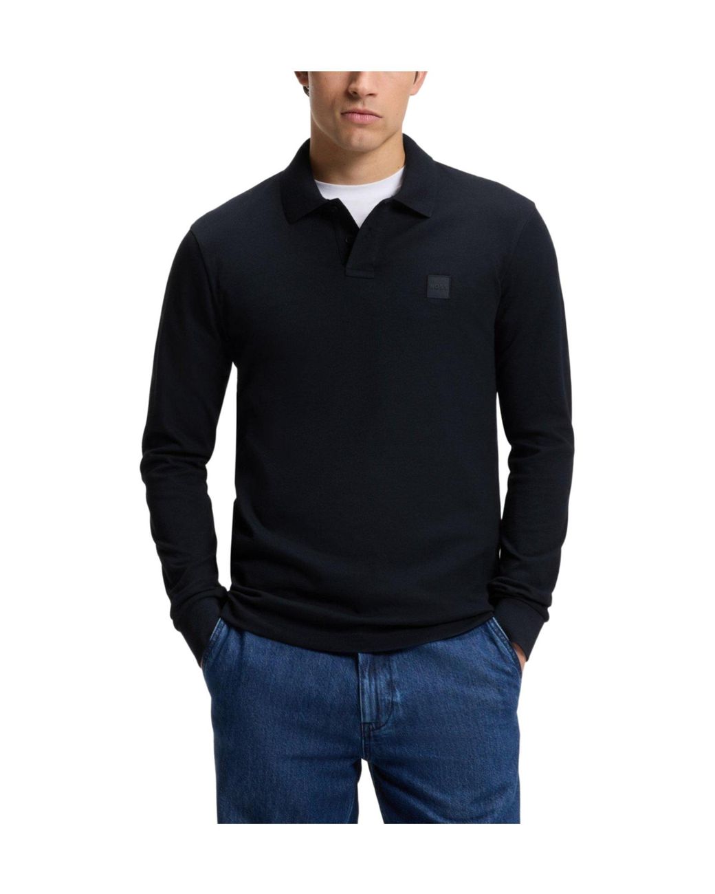 Boss Blue Collared Longsleeve Polo Shirt for men
