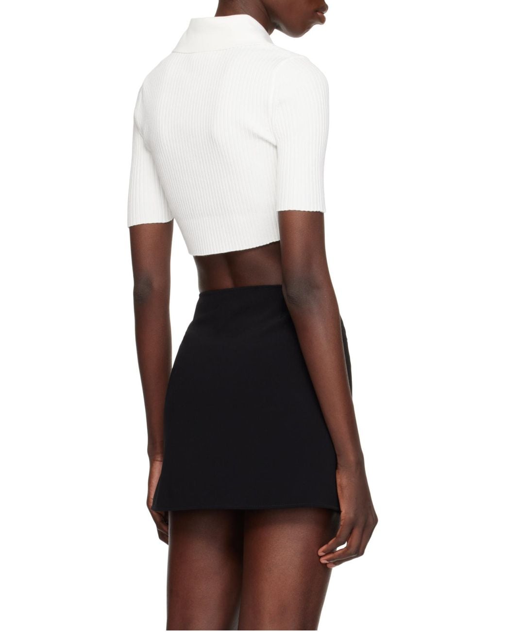 Courreges White Courrèges Half-Button Knitted Cropped Polo Top