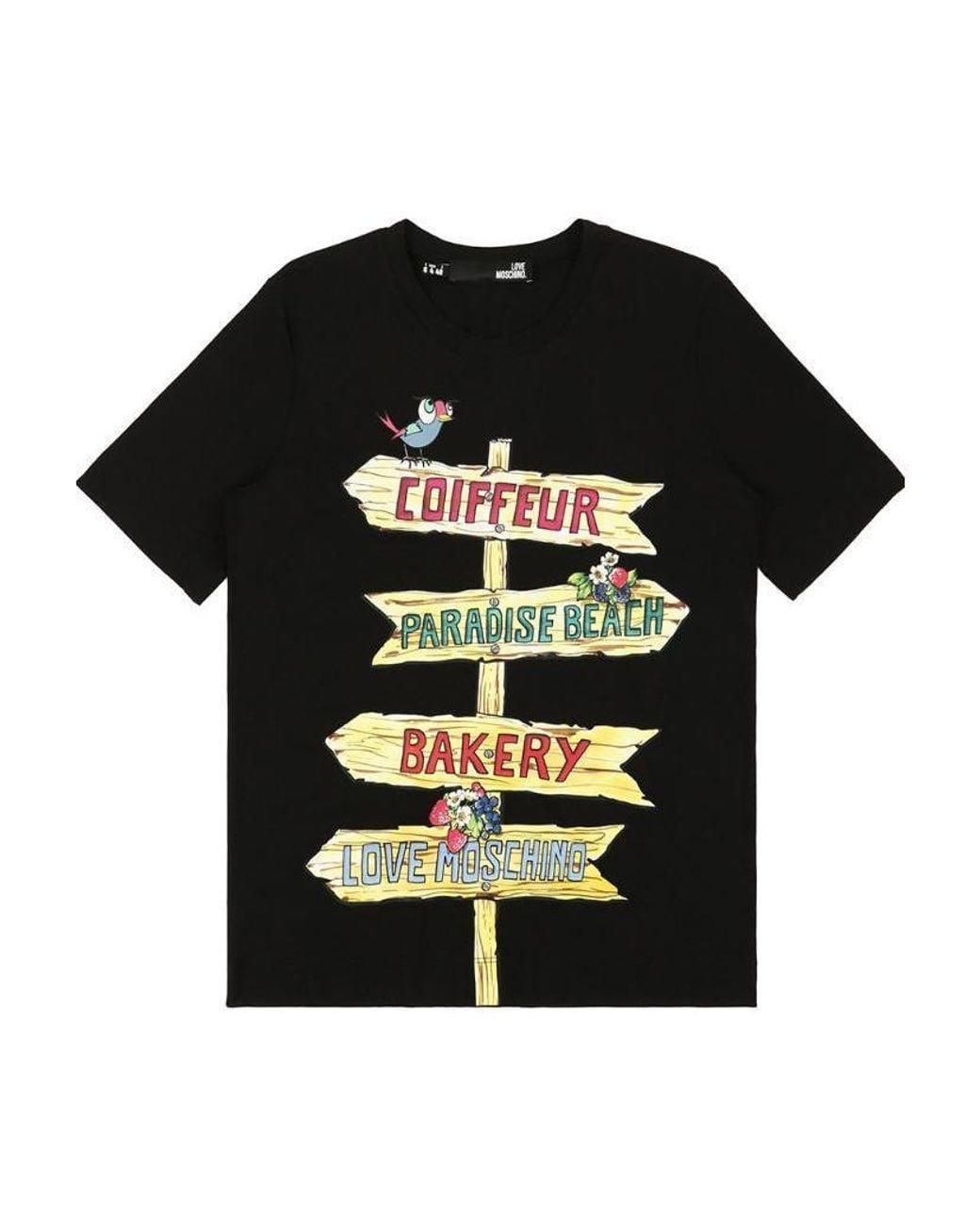 Moschino Black Round Collar Printed T-Shirt