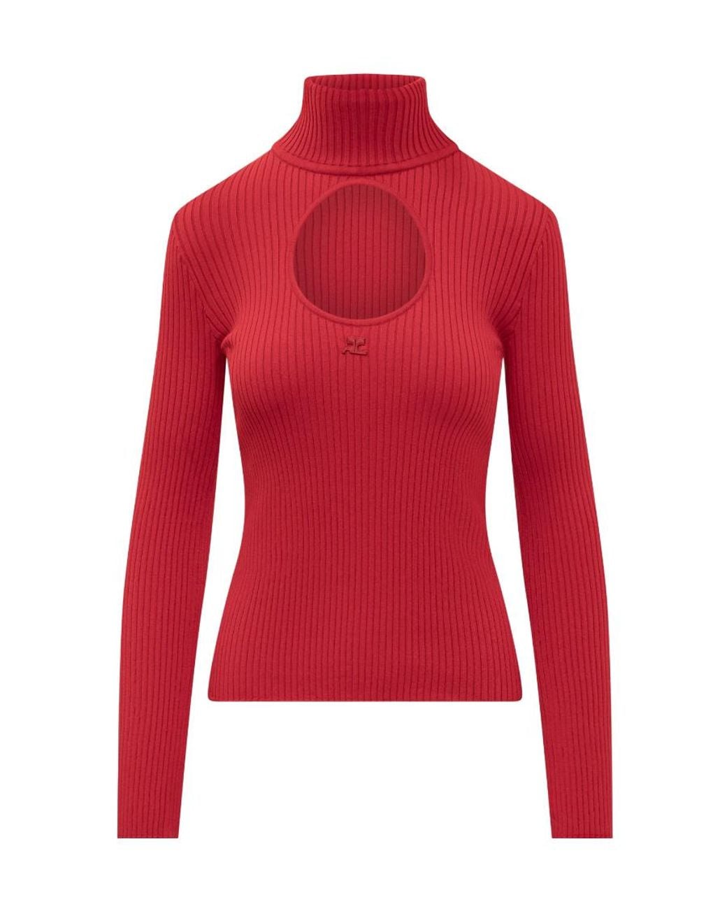 Courreges Red Cut-Out Ribbed Sweatshirt