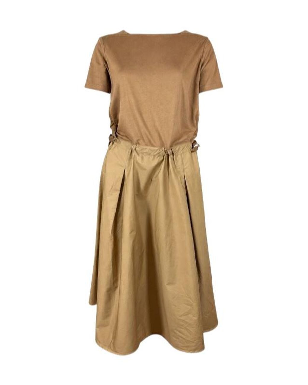 Herno Natural Drawstring Pleated Midi Dress