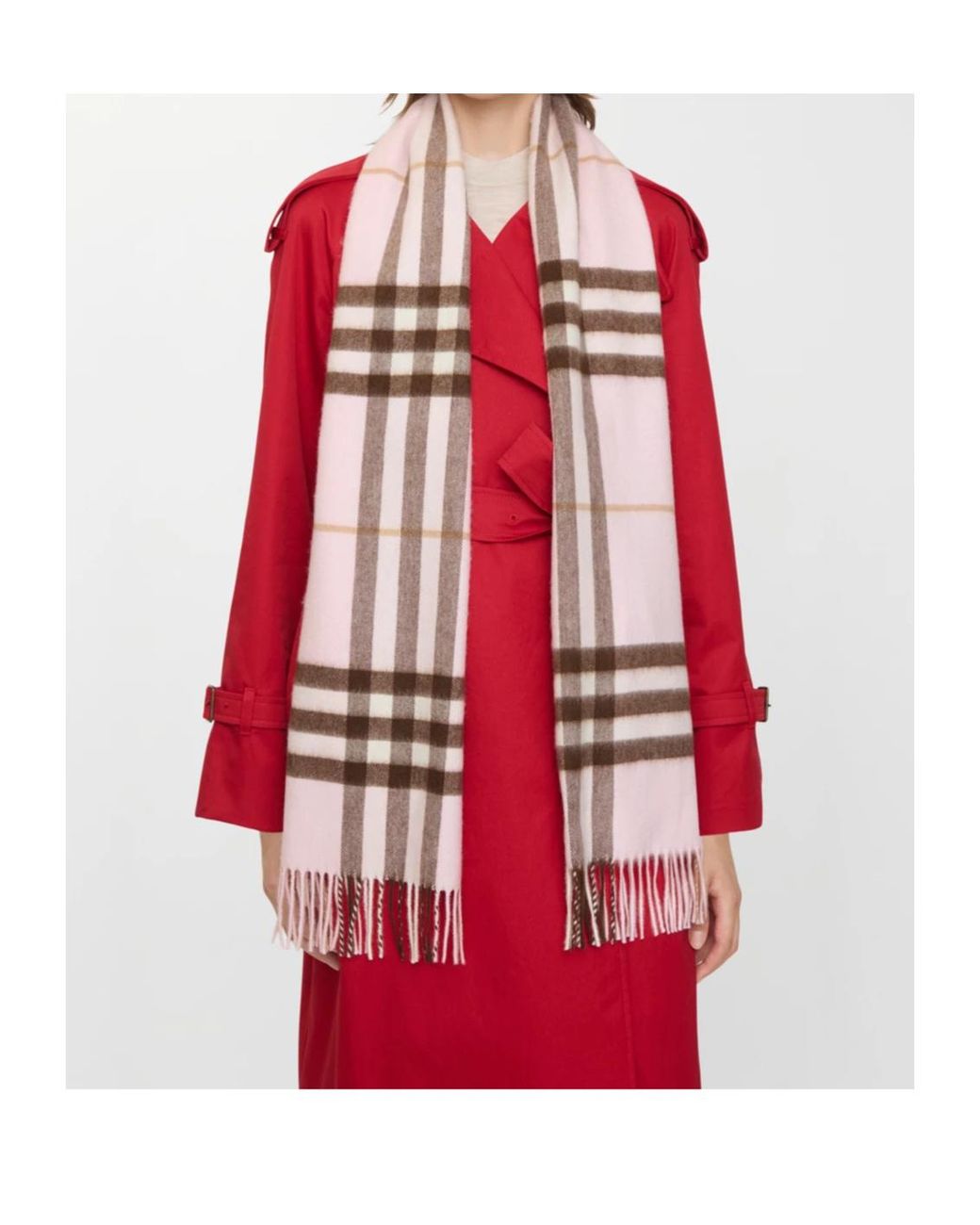 Burberry Pink Checked Fringed-Edge Scarf