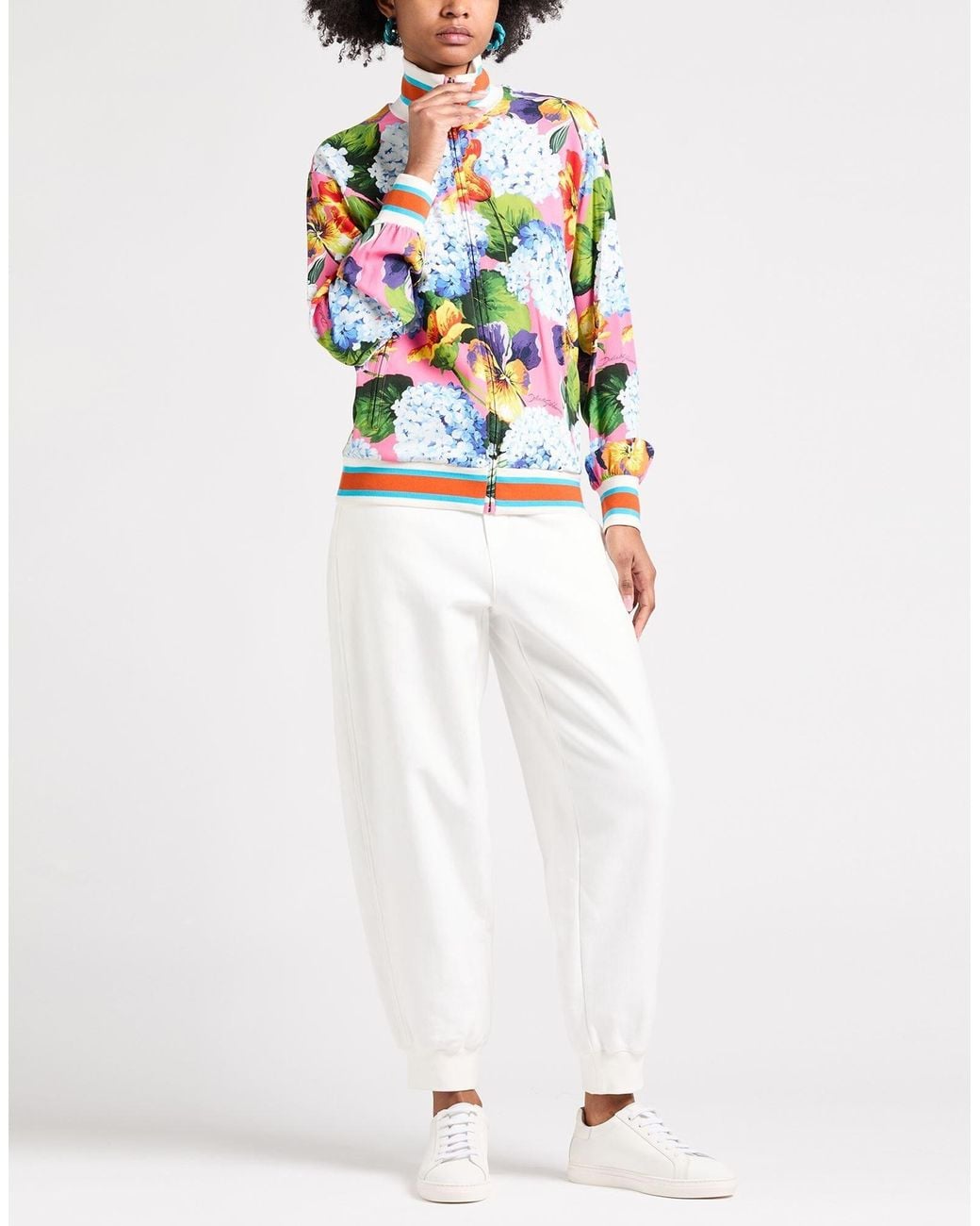 Dolce & Gabbana White Floral Print Casual Jacket