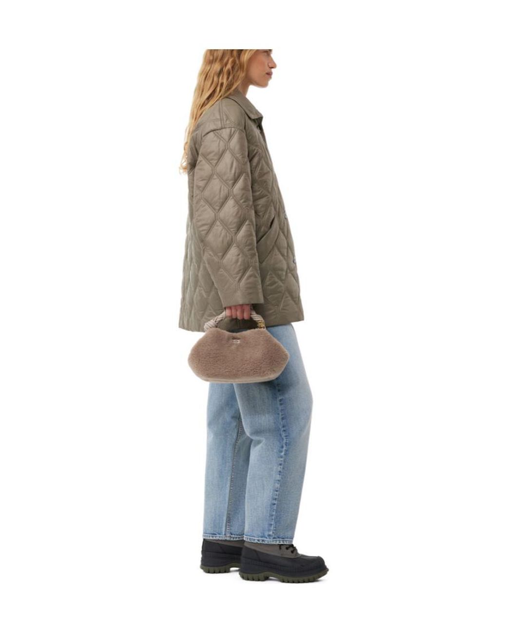 Ganni Gray Drop Shoulder Quilted Jacket