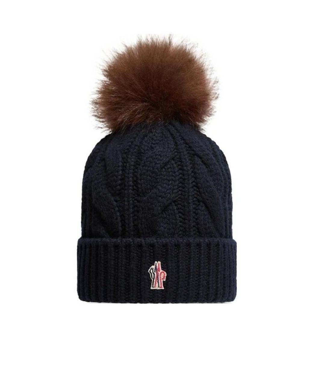 Moncler Blue Grenoble Logo Pom-Pom Knit Hat