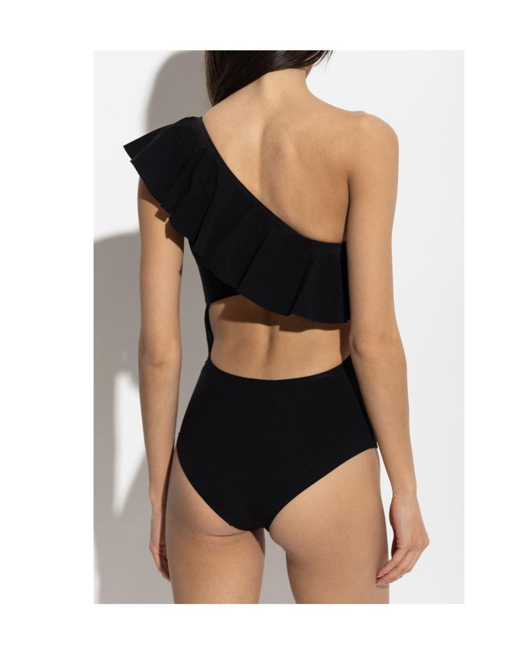Isabel Marant Black Sicilya Ruffled One-Shoulder Swimsuit