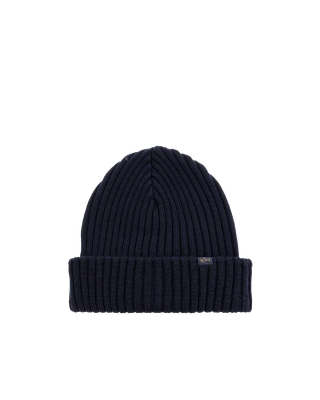 Paul & Shark Blue Ribbed Beanie Hat for men