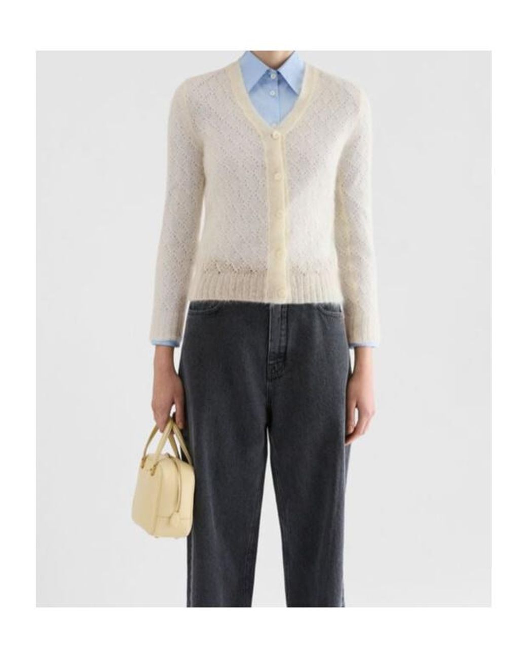 Jil Sander Natural Lace-Knit Mohair-Blend Cardigan
