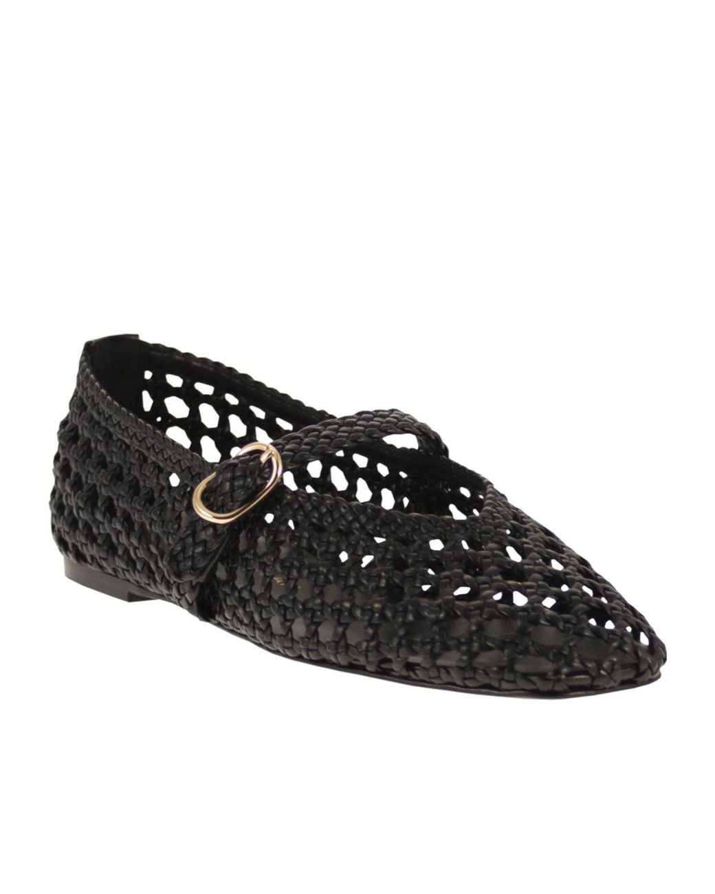 Stuart Weitzman Black Woven Nappa Leather Flats With Strap