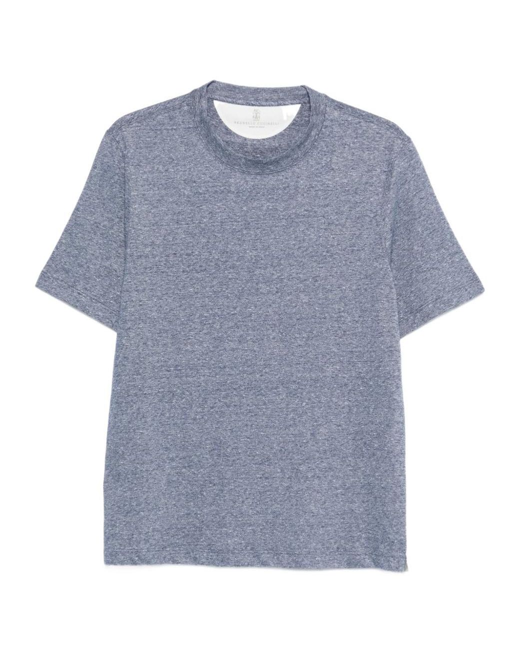 Brunello Cucinelli Blue Melange Crewneck T-Shirt for men