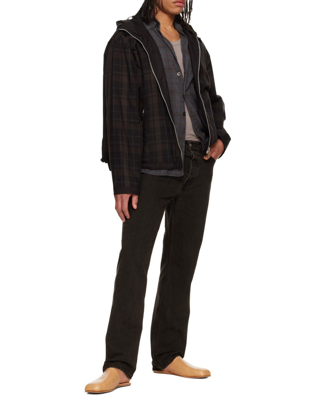 Our Legacy Black Check Hooded Jacket for men