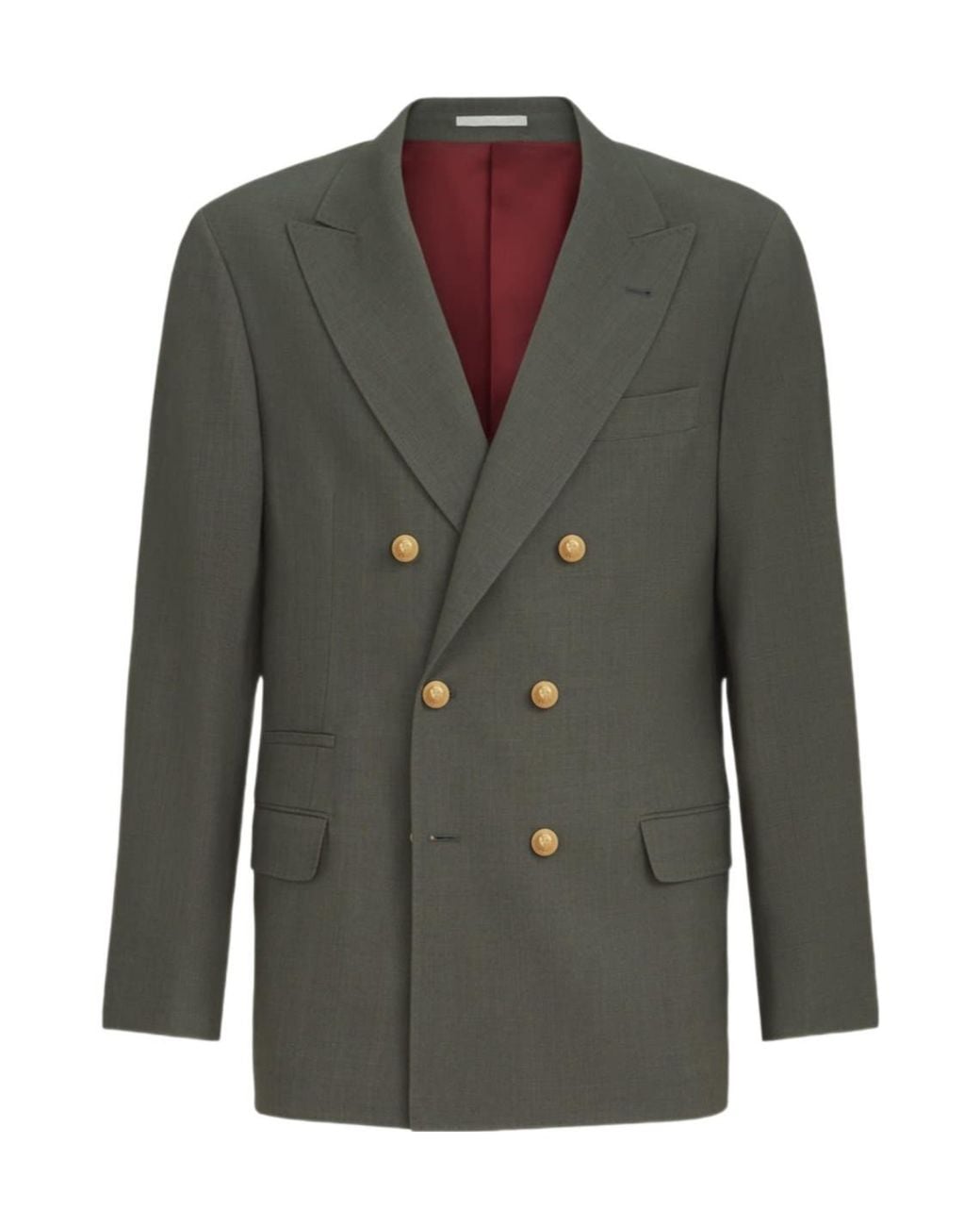 Brunello Cucinelli Green Virgin Wool Canvas One-And-A-Half Breasted Deconstructed Blazer With Metal Buttons for men