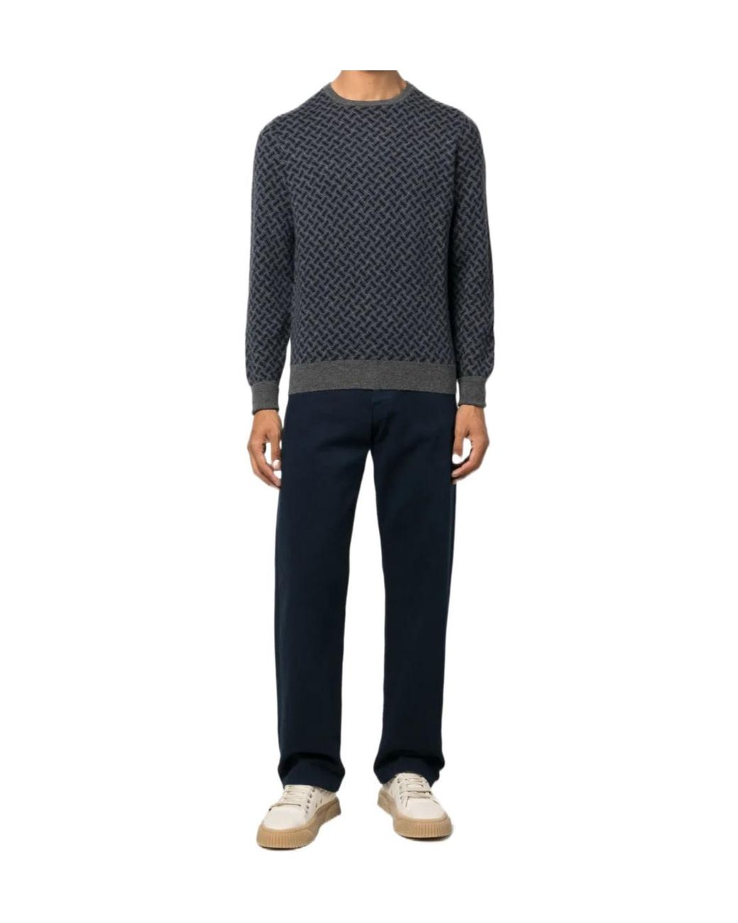 Drumohr Blue Patterned-Jacquard Cashmere Jumper for men