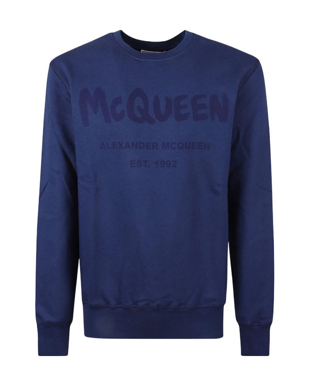 McQueen Blue Logo-Printed Crewneck Sweatshirt for men