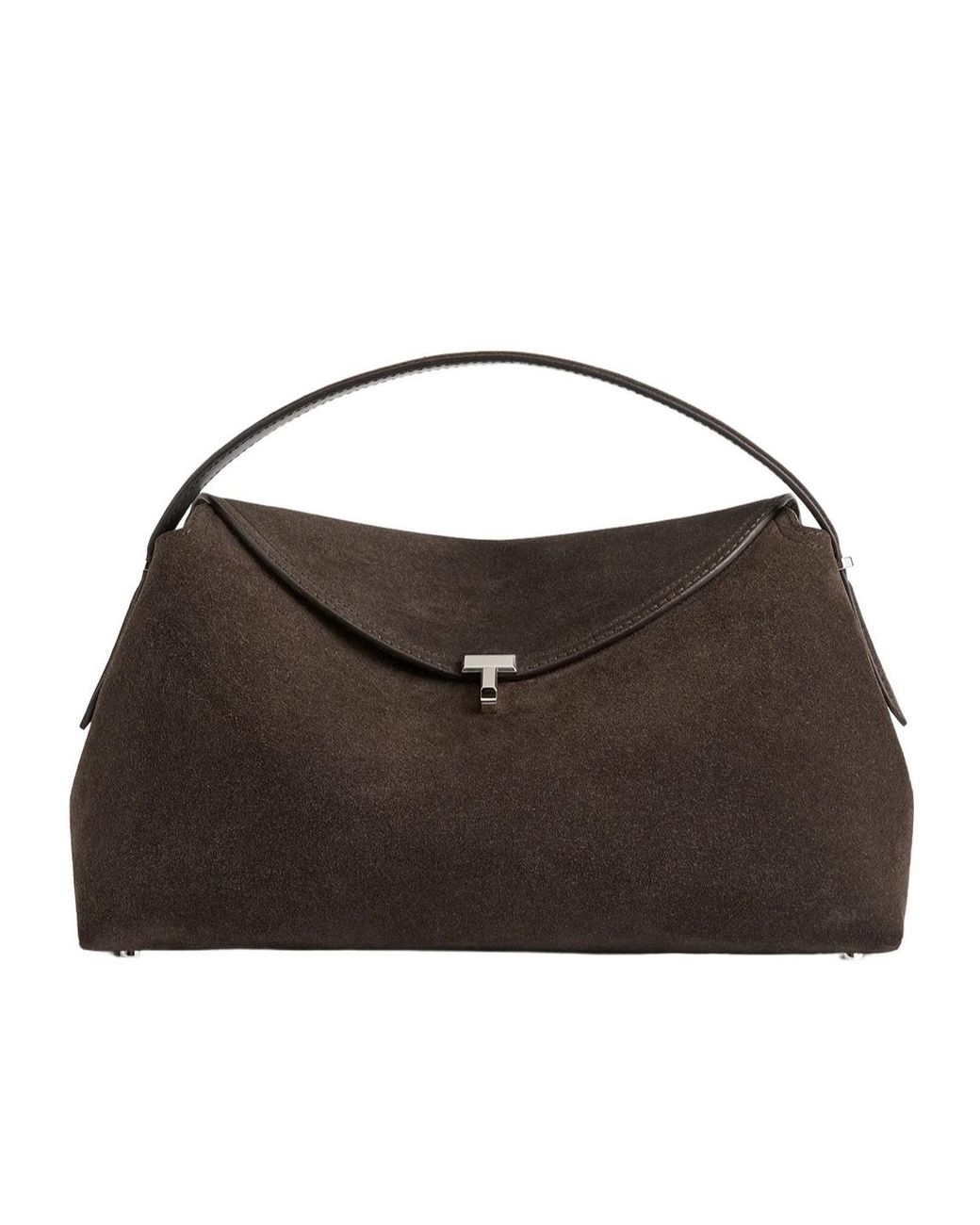 Totême Brown T-Lock Suede Top-Handle Shoulder Bag