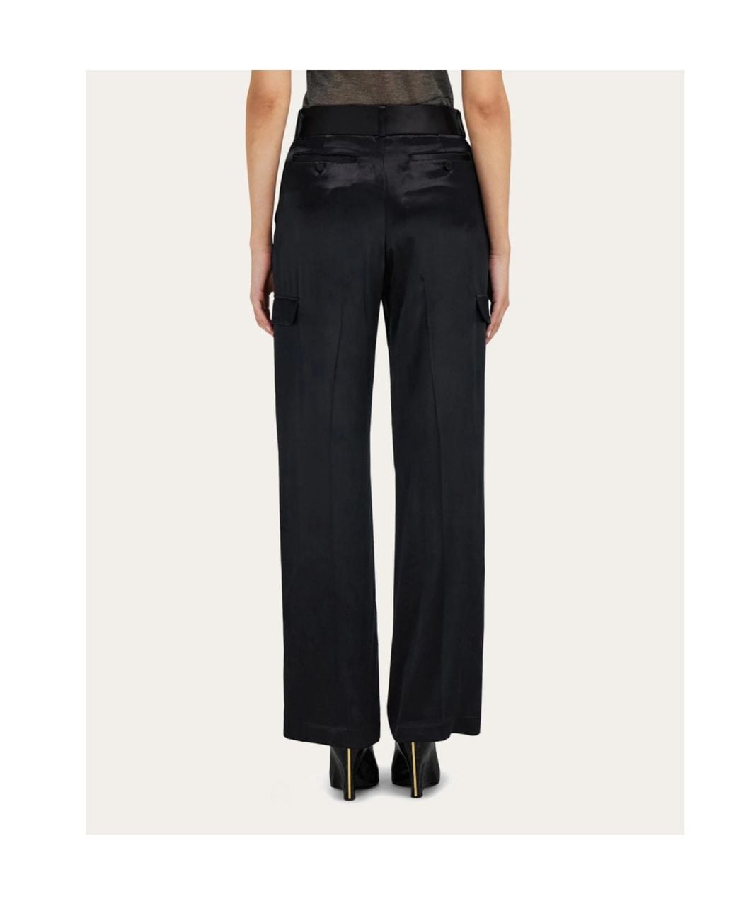 Ferragamo Black Ferragamo Belted Waist Satin Cargo Trousers