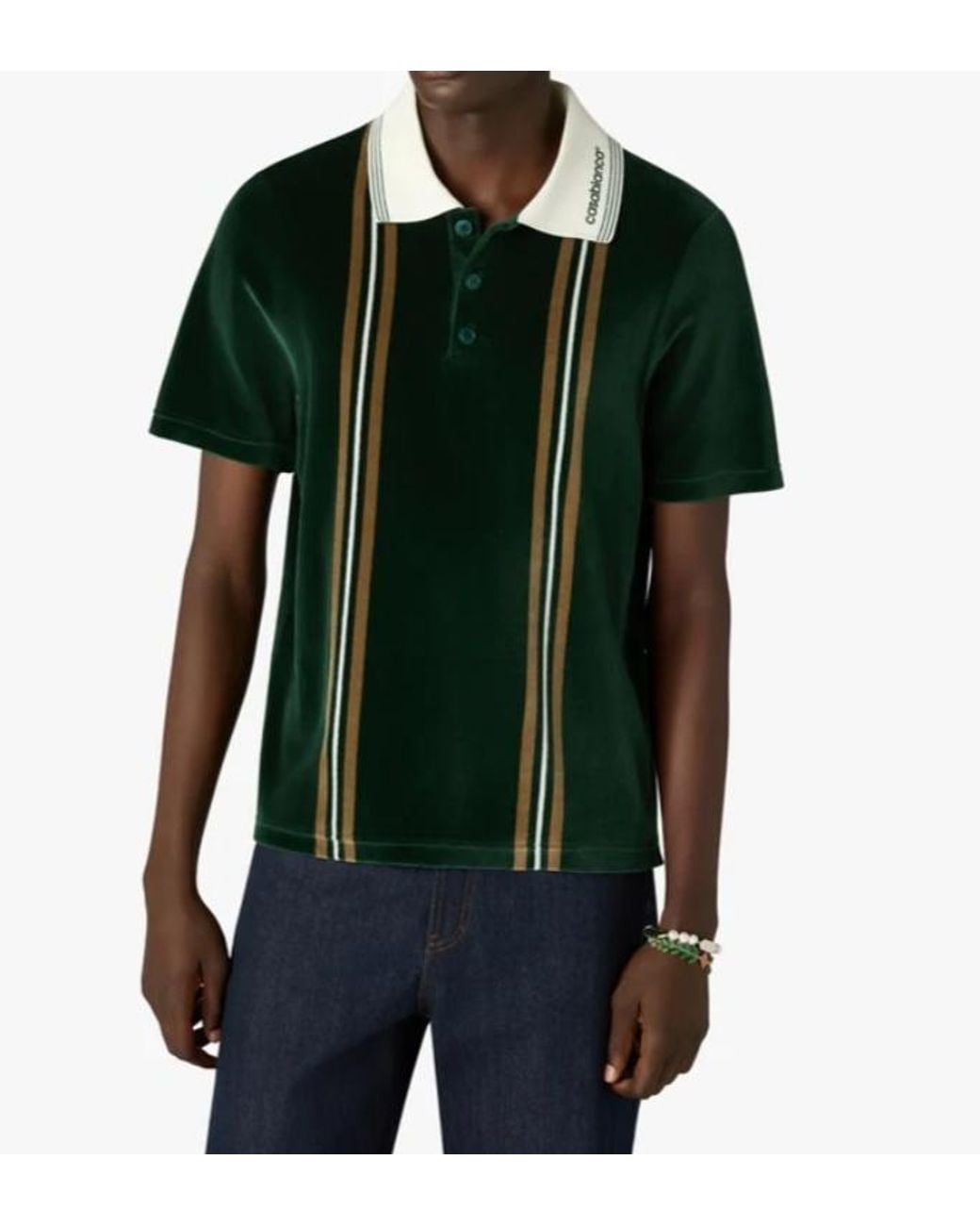 Casablanca Black Vertical Stripe Polo Shirt for men