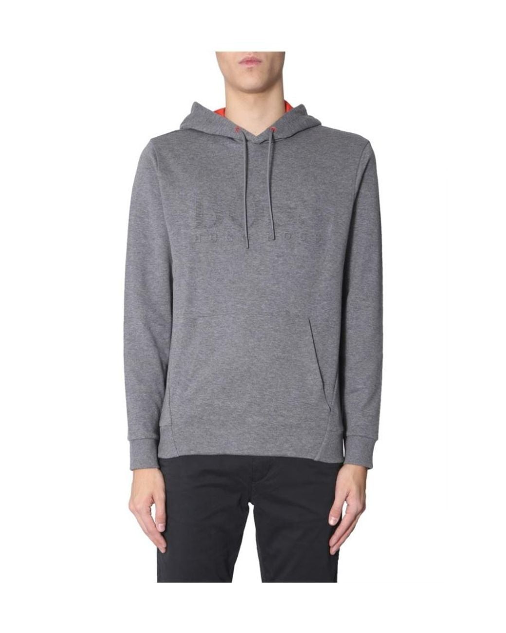 Boss Gray Logo Hooded Sweater for men