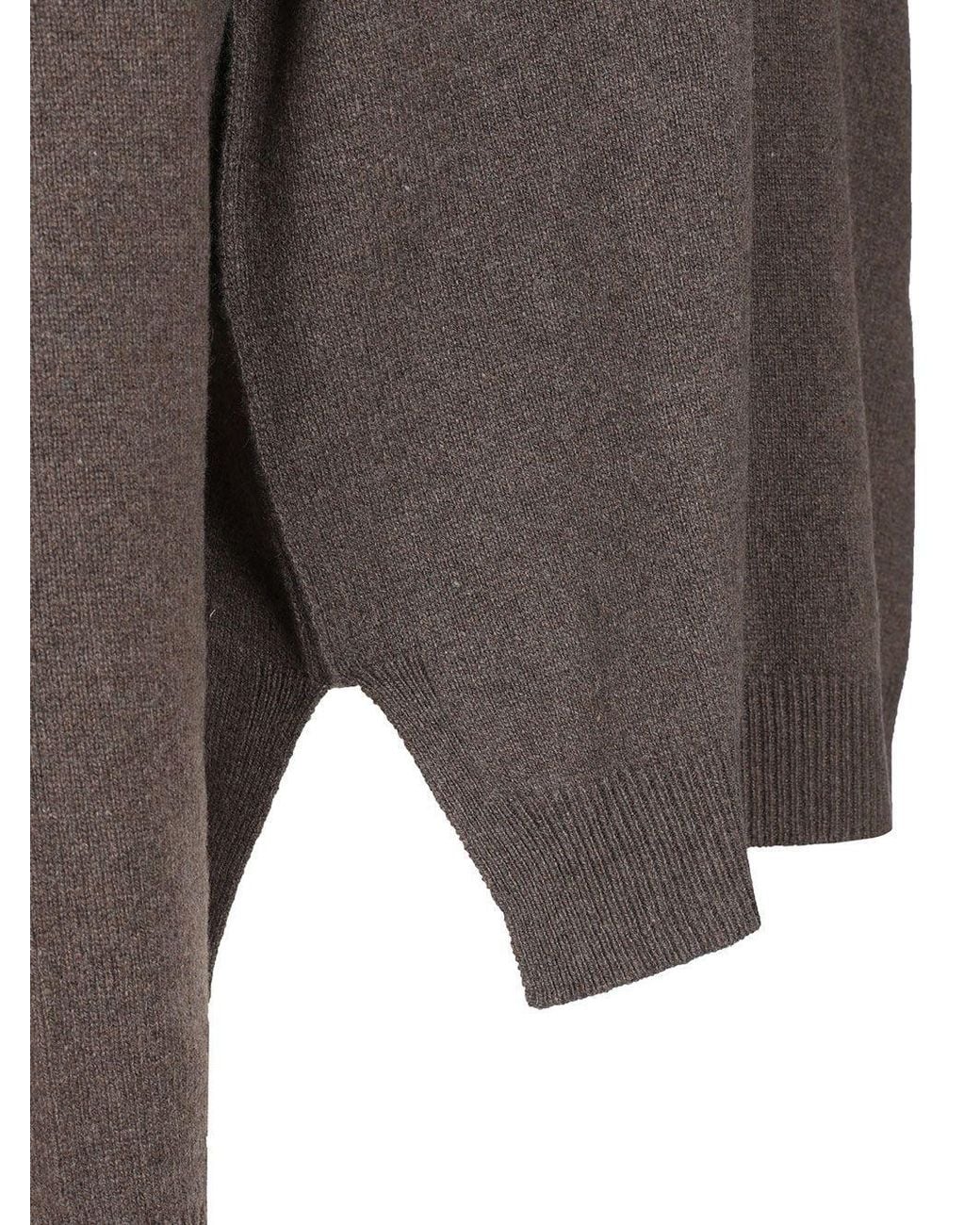Rick Owens Gray Ribbed Crew Neck Knitted Sweater for men