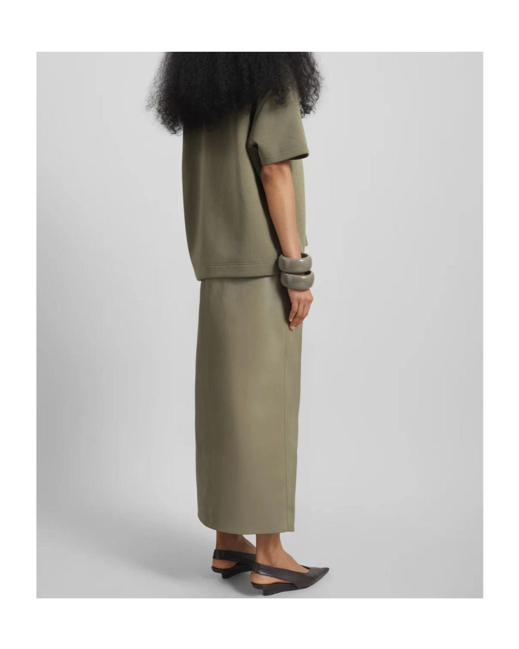 Frankie Shop Green Maybelle Front-Slit Midi Skirt