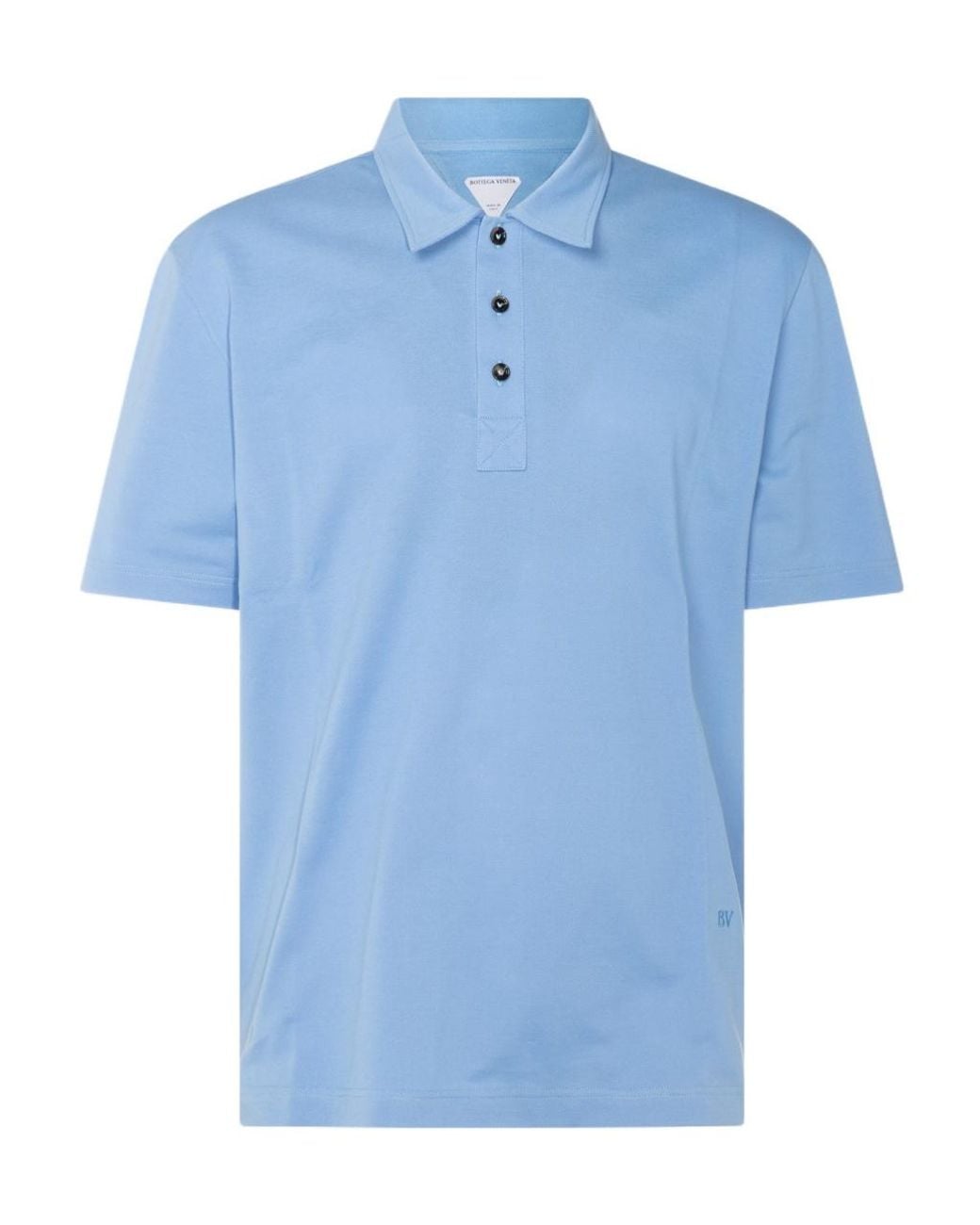 Bottega Veneta Blue Logo Embroidered Short Sleeved Polo Shirt for men