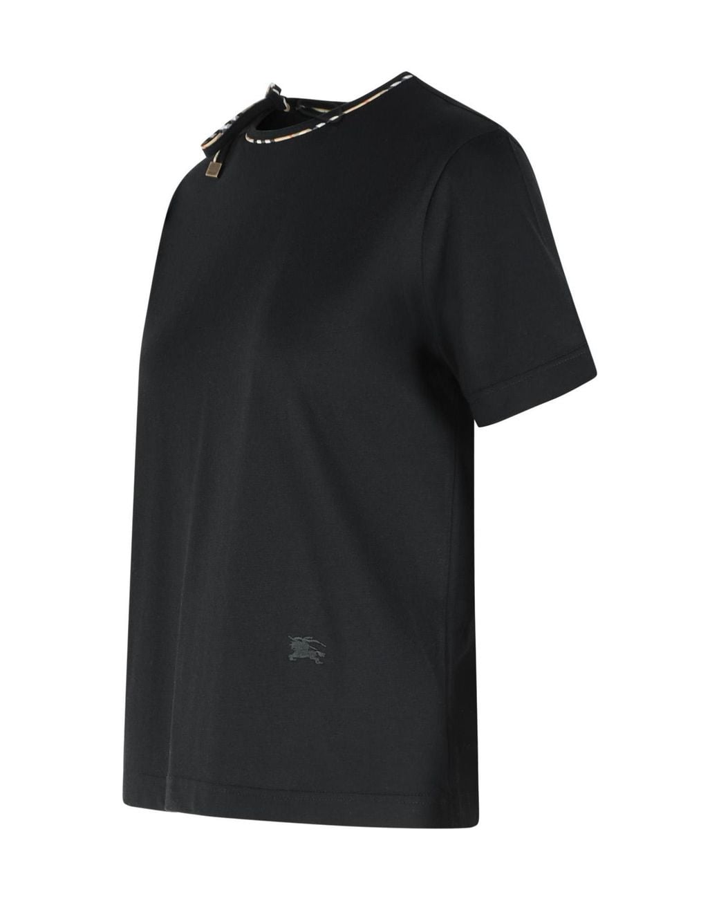 Burberry Black Checked-Trim Tied-Detail T-Shirt