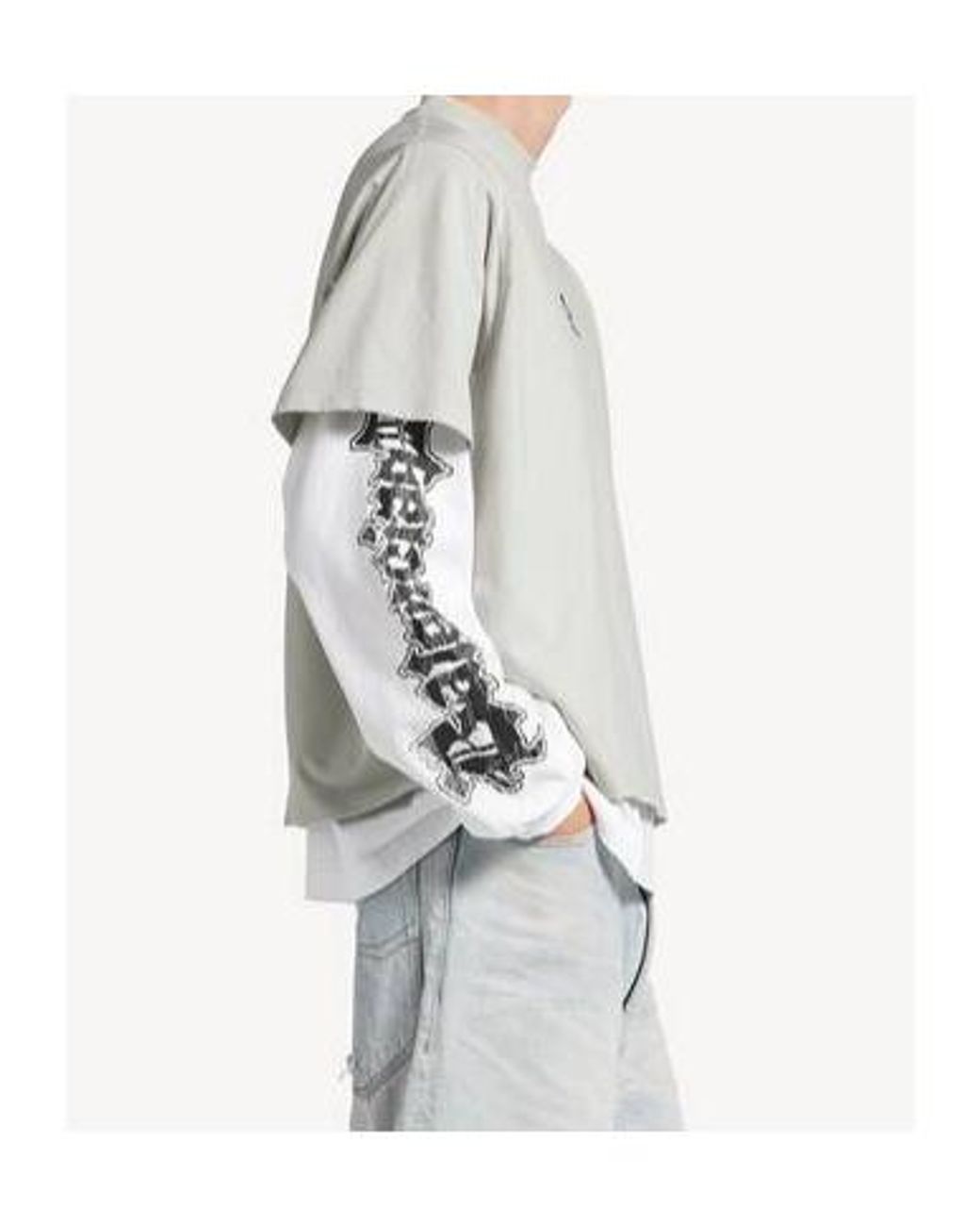 Balenciaga Gray Logo Double-Layer T-Shirt for men
