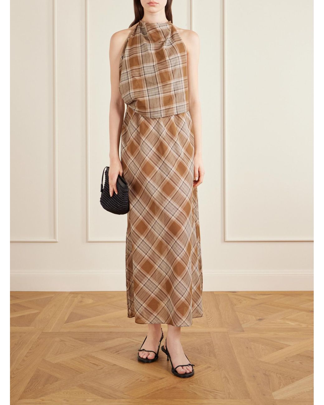 Matteau Natural Layered Checked Cotton-Voile Midi Dress