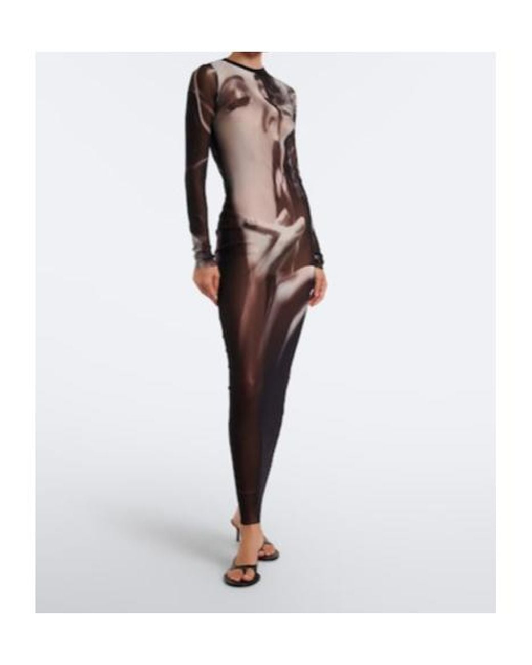 Jean Paul Gaultier Gray Printed Mesh Maxi Dress