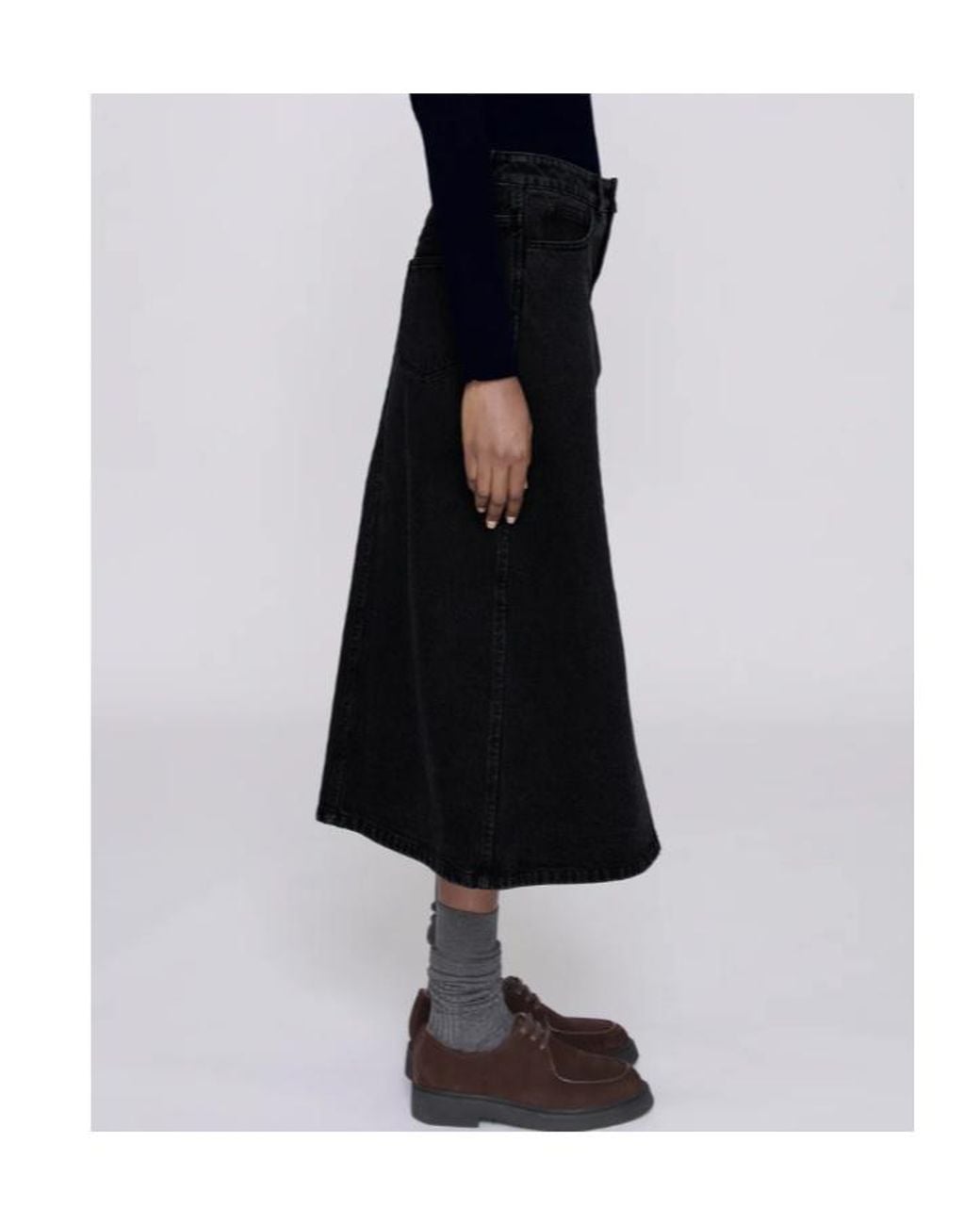 A.P.C. Black Split-Front Denim Midi Skirt