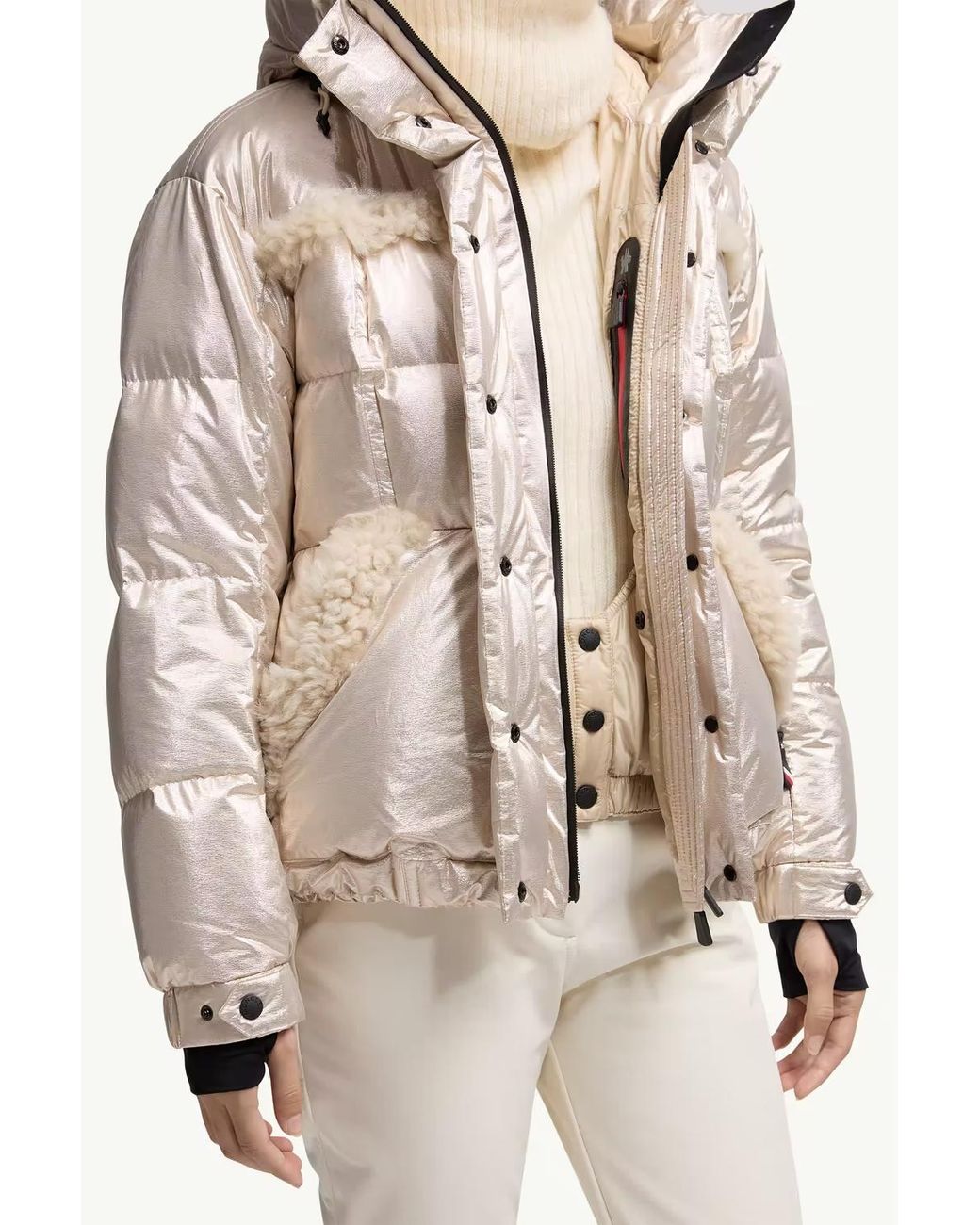 Moncler Natural Grenoble Mondim Metallic Hooded Down Ski Jacket