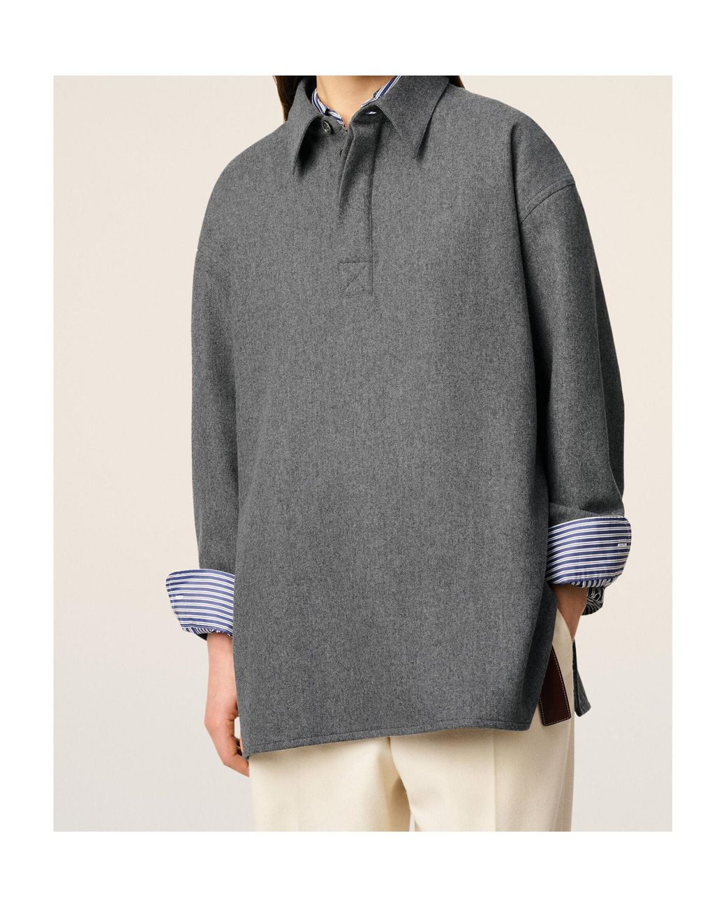 AMI Gray Long-Sleeved Polo Shirt for men