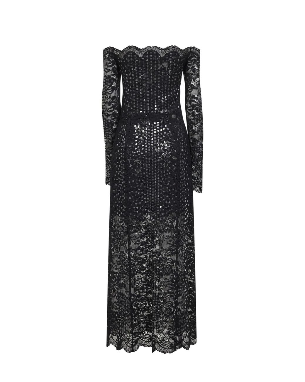 Rabanne Black Rabanne Off-Shoulder Sequin Lace Dress