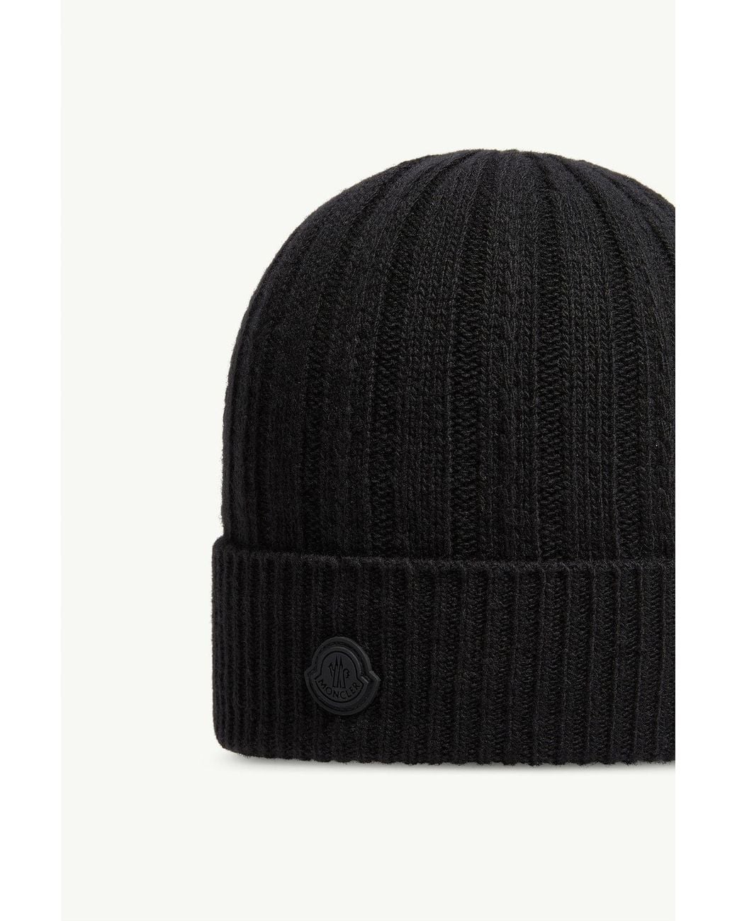 Moncler Black Logo Patch Ribbed Beanie