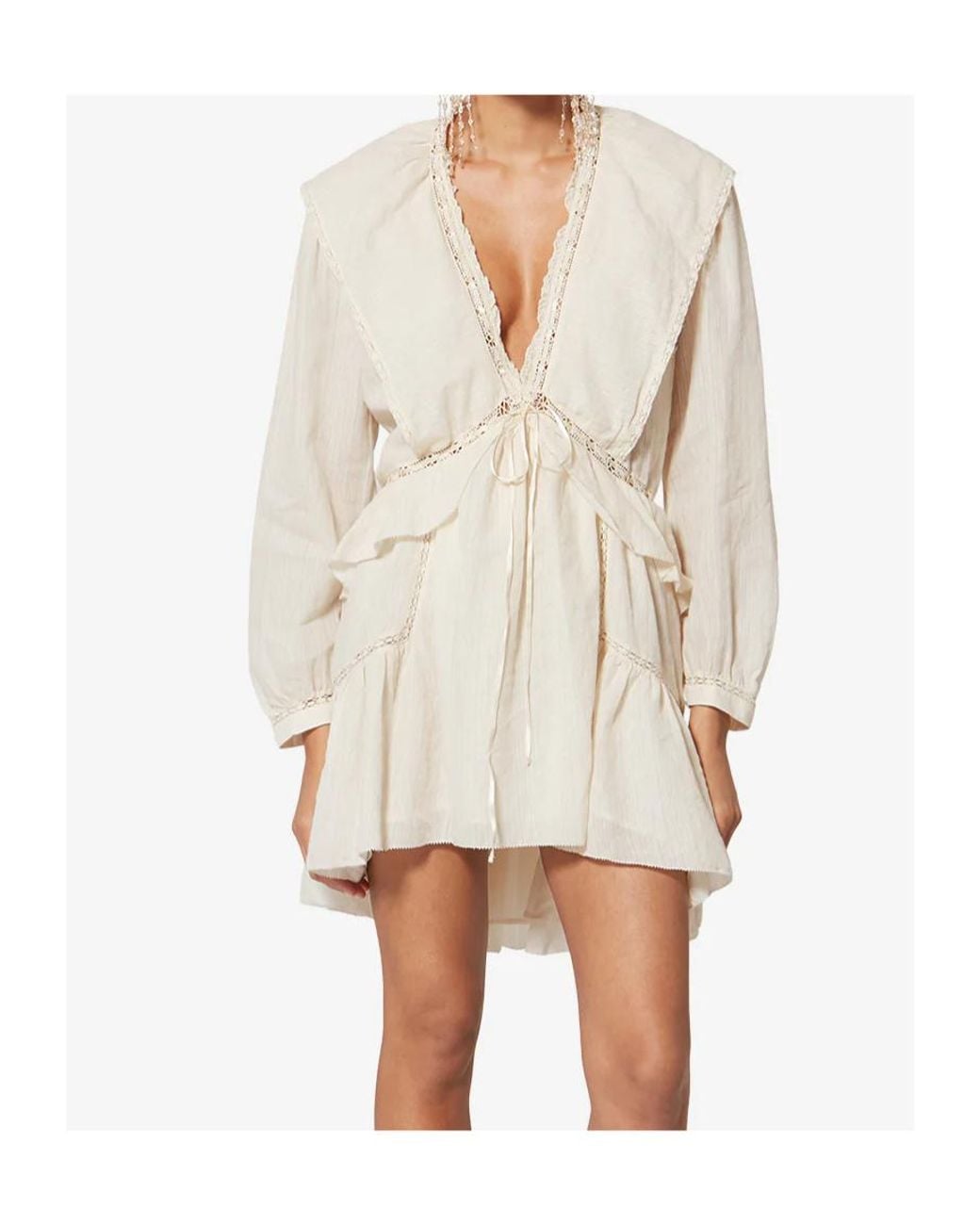 Isabel Marant White Étoile Damya V-Neck Lace Ruffled Mini Dress