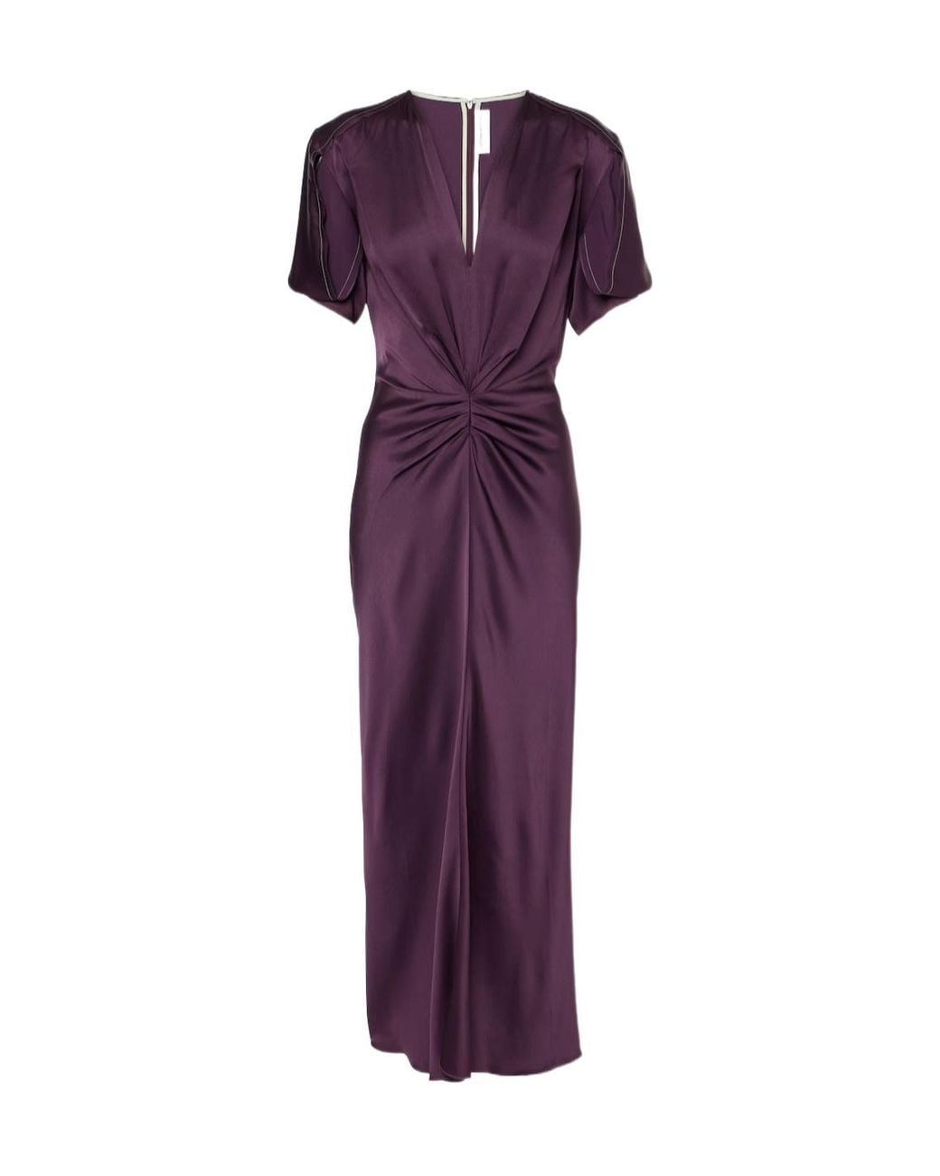 Victoria Beckham Purple Gathered Satin Maxi Dress