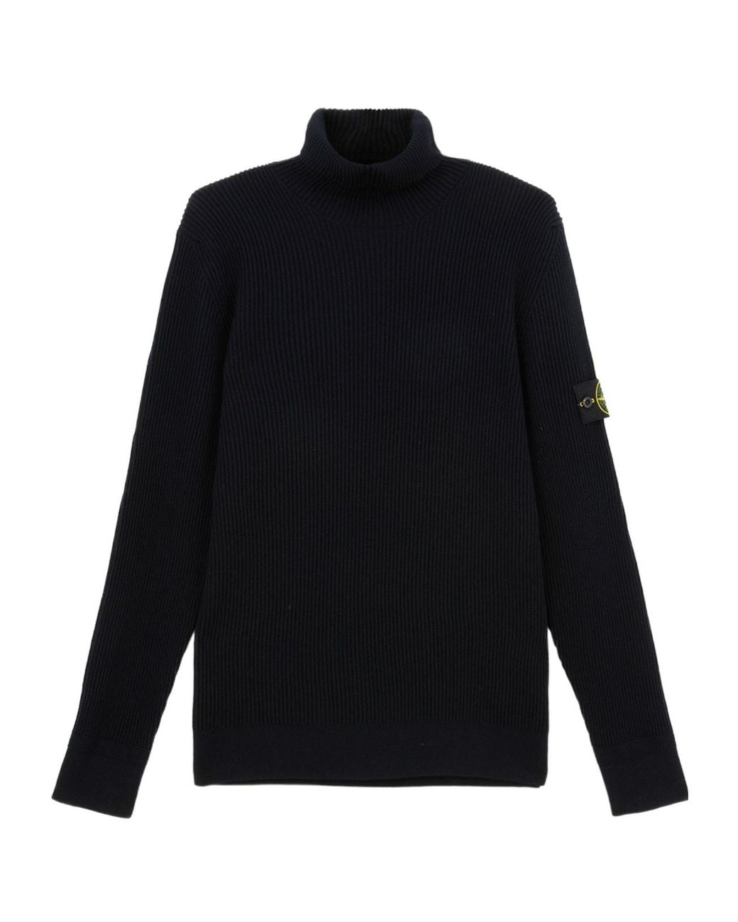 Stone Island Blue T-Neck Compass Logo Ribbed Turtleneck Sweater for men