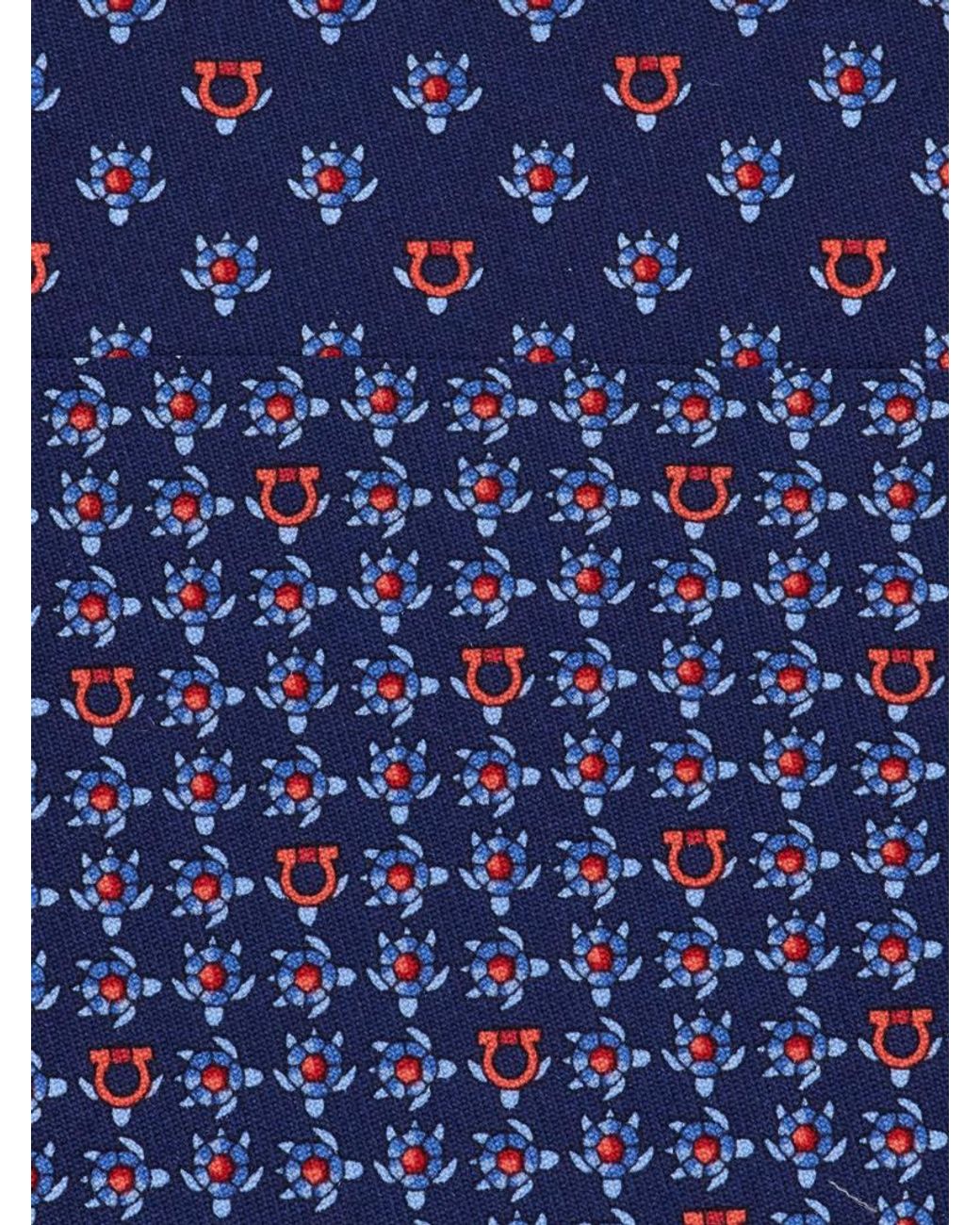 Ferragamo Blue Turtles Print Silk Tie for men