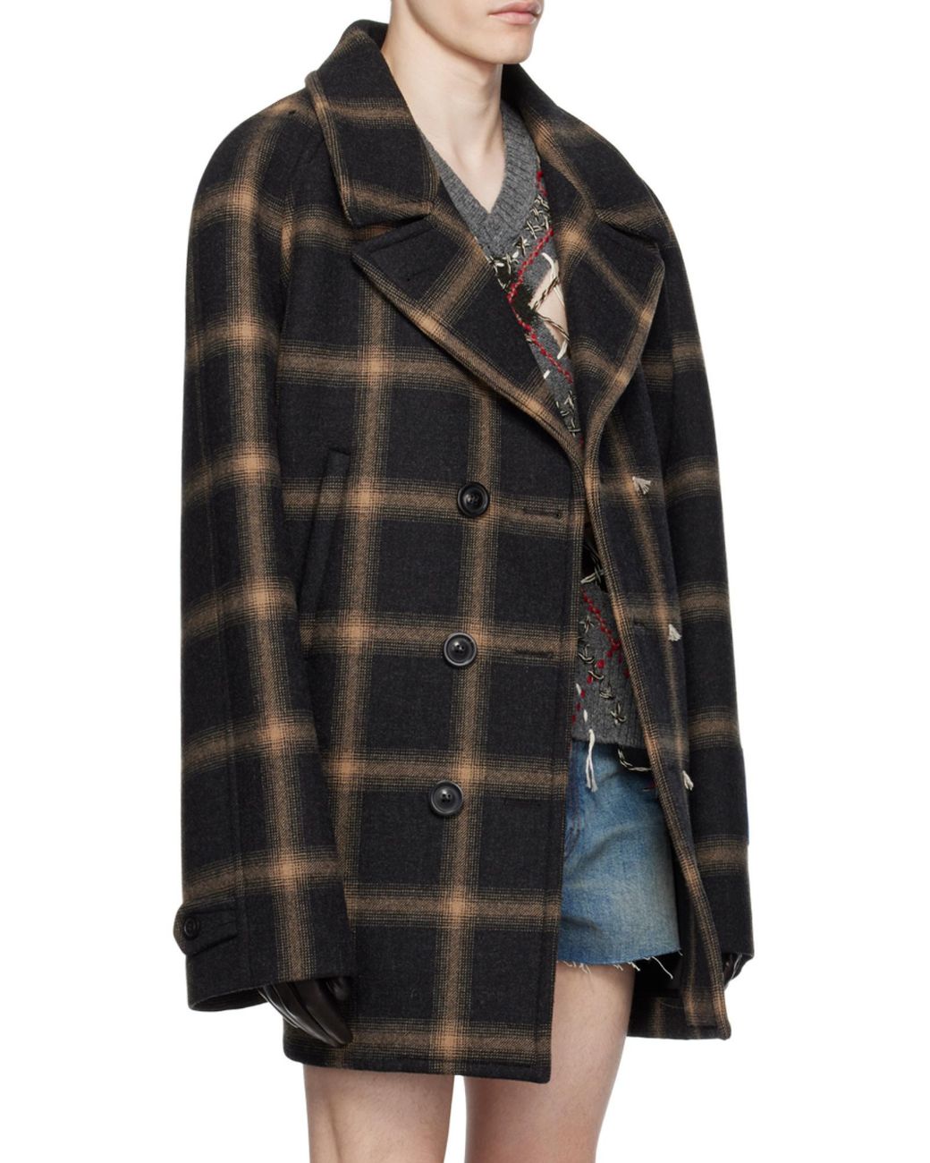Maison Margiela Black Double-Breasted Pendleton Peacoat for men
