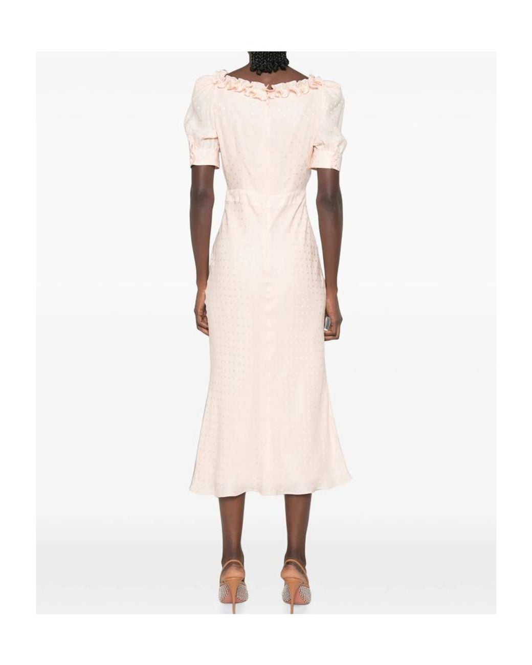 Alessandra Rich Pink Ruffled Silk-Jacquard Midi Dress