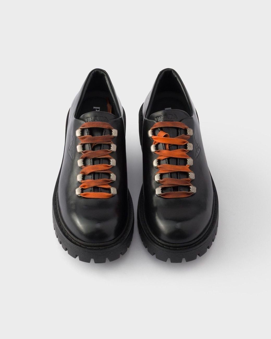 Prada Black Aged Leather Lace-Up Shoes for men