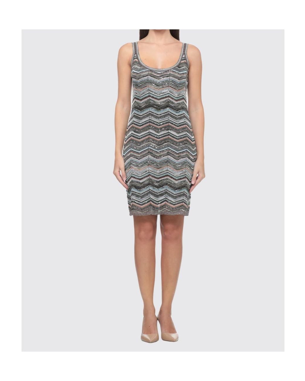 Missoni Gray Chevron Knit Sleeveless Knitted Dress