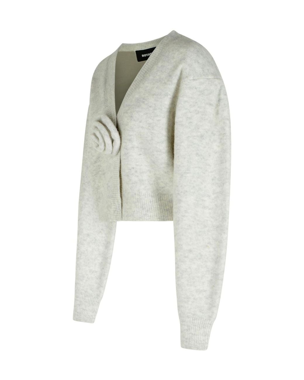 ROTATE BIRGER CHRISTENSEN Gray Puff-Sleeve Rose-Embellished Cardigan