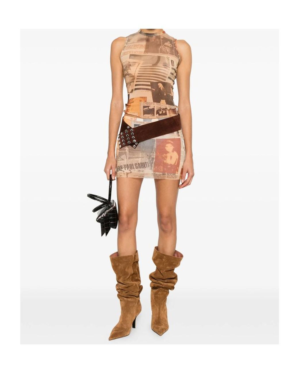 Jean Paul Gaultier Natural Printed Mesh Tank Top