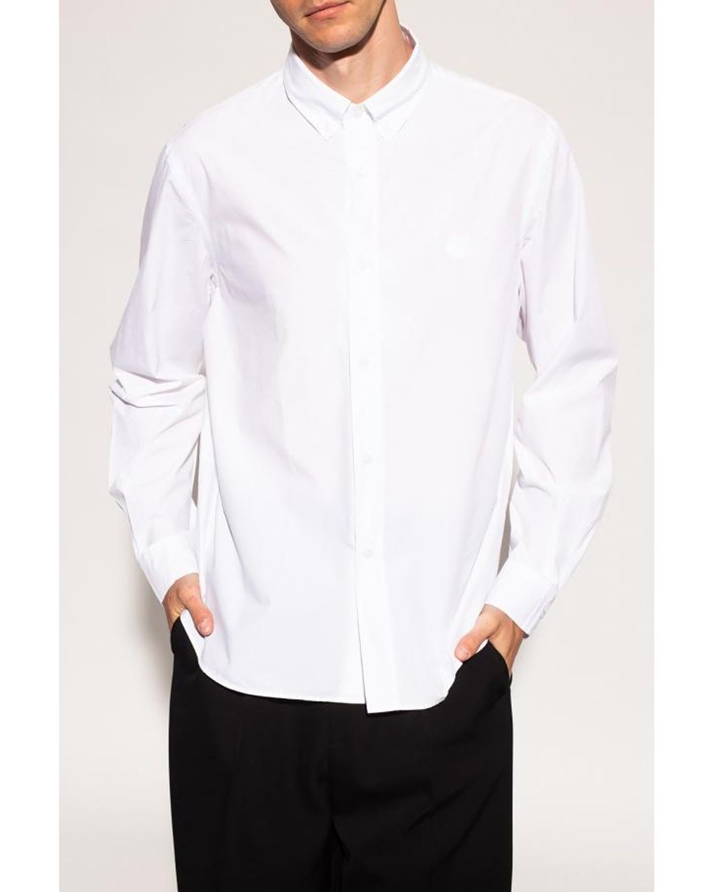 KENZO White Tiger-Embroidered Cotton Shirt for men