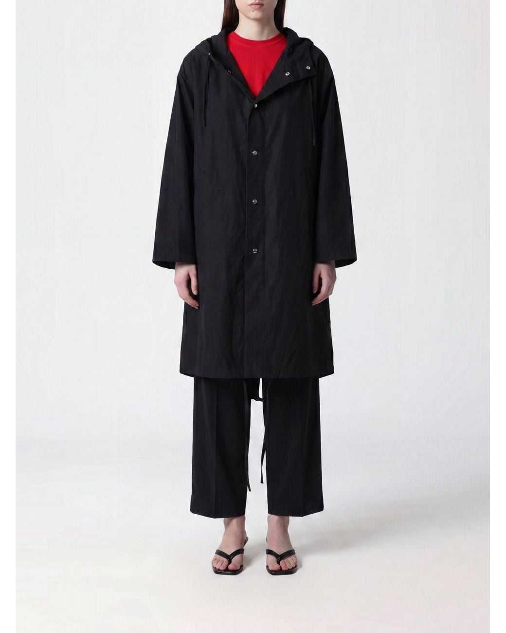 Jil Sander Black Logo Printed Drawstring Coat