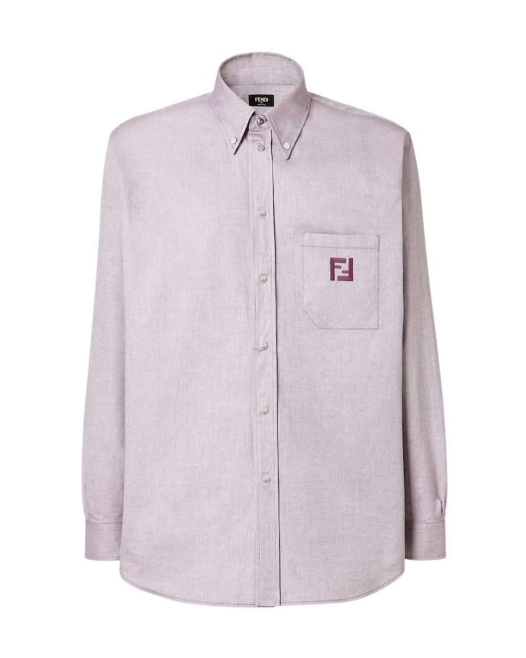 Fendi Purple Logo Embroidered Bown-Down Oxford Shirt for men